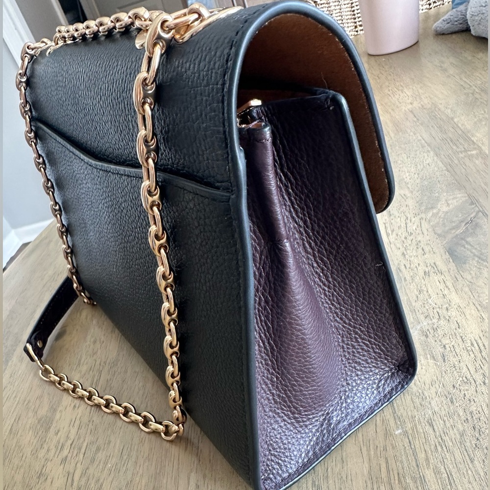 Coach Black Leather Shoulder Bag with Gold Chain - Picture 5 of 6